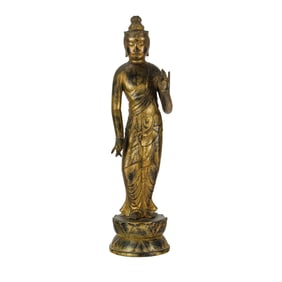 Japanese gilt bronze figure of Kannon on lotus stand