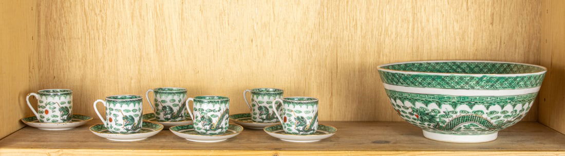 A shelf of Chinese famille verte dragon articles (1 of 1)