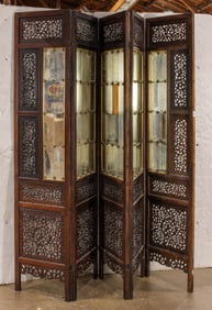 A Chinese six-panel hardwood folding screen