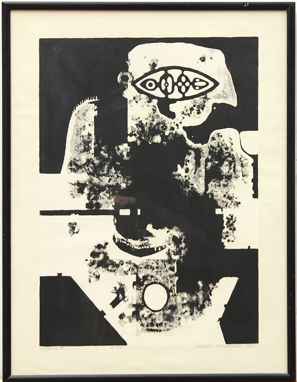 Serigraph, Robert McChesney, Yerno: Framed serigraph, ""Yerno #1,"" 1972, by Robert McChesney (Californian, 1913-2008), pencil signed and dated lower right, from an edition of 25, sight: 22.75""h x 17.25""w, overall: 24""h x 18.25""w. P