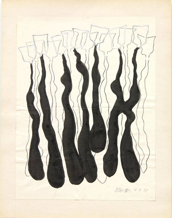 Drawing, Pierre Fernandez Armand Arman: Unframed ink, crayon, and collage on paper laid to artist's board, Paint Tubes, 1968, by Pierre Fernandez (Armand) Arman (American/French/Italian, 1928-2005), pencil signed and dated lower right, pape