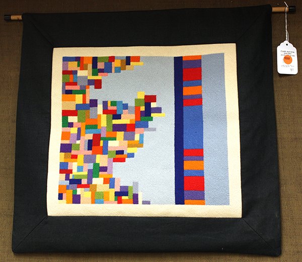 Needlepoint embroideriess by Luis Garcia: (Lot of 2) Unframed needlepoint embroidery compositions, Abstract #1 and Abstract #2, by Luis Garcia (American, b. 1944), largest overall: 21""h x 24.5""w