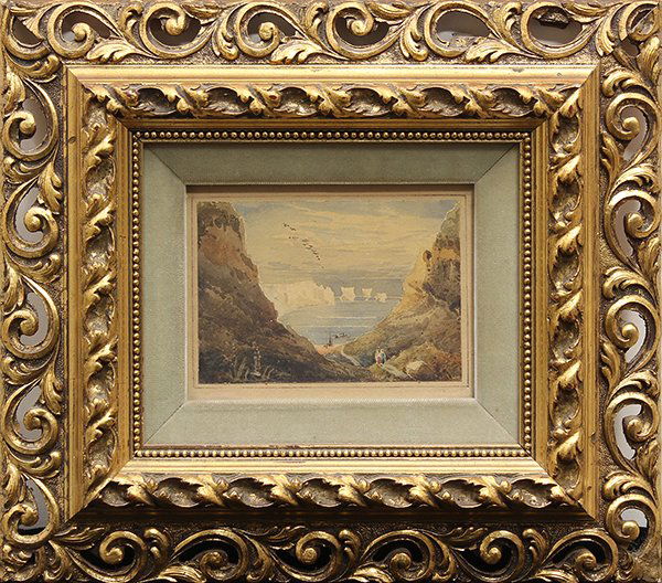 Watercolor, Isle of Wight, British School,19th c.: Framed watercolor, ""The Needles from Alum Bay, Isle of Wight,"" British School (19th century), titled and signed indistinctly verso, overall: 12""h x 13.5""w