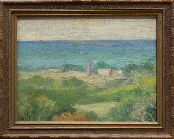 Painting, in manner of Selden Connor Gile: Framed oil on canvas board, California Coast, in the manner of Selden Connor Gile (Californian 1877-1947), bears signature lower left, board: 9""h x 12""w, overall: 11.5""h x 13.5""w