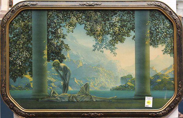 Print, Maxfield Parrish, Awakening: Vintage framed offset print, ""Awakening,"" after Maxfield Parrish, overall: 20.75""h x 33""w