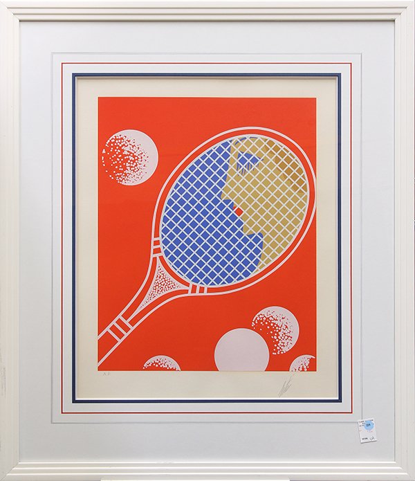 Serigraph, Erte, Tennis: Framed serigraph, ""Tennis,"" from the ""Love and Tennis"" suite, by Romain de Tirtoff Erte (Russian/French/American, 1892-1990), pencil signed and inscribed artist's proof within lower margin, overal