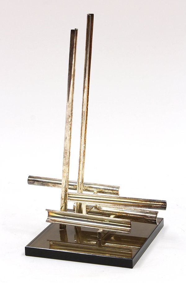 Silvered over nickle brass sculpture by Marino Di: Silvered over nickle brass sculpture with acrylic base, ""Structure II,"" 1969, by Marino Di Teana (Italian, b. 1920), housed in original plywood box, numbered out of an edition of 150, sculpture: 9""