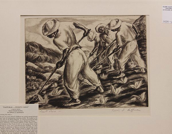 Etching, Irwin Hoffman, Pastoral Puerto Rico: Unframed etching, ""Pastoral-Puerto Rico,"" by Irwin D. Hoffman (American, 1901-1989), signed and titled within lower margin, published by Associated American Artists, New York
