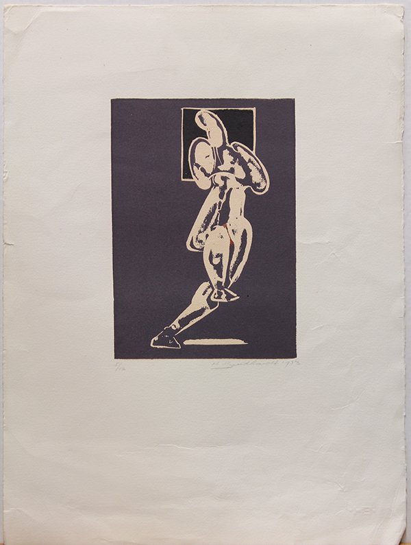 Linocuts, Hans Burkhardt: (Lot of 8) Unframed color linocuts on Arches Paper, Compositions, 1970s by Hans Burkhardt (American, 1904-1994), all pencil signed ''H. Burkhardt,'' dated, and numbered from editions of 15 to 60, larg