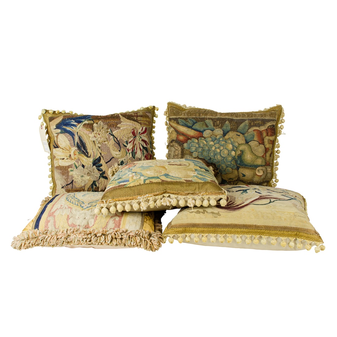 A group of five Continental Baroque tapestry fragment pillows (1 of 4)