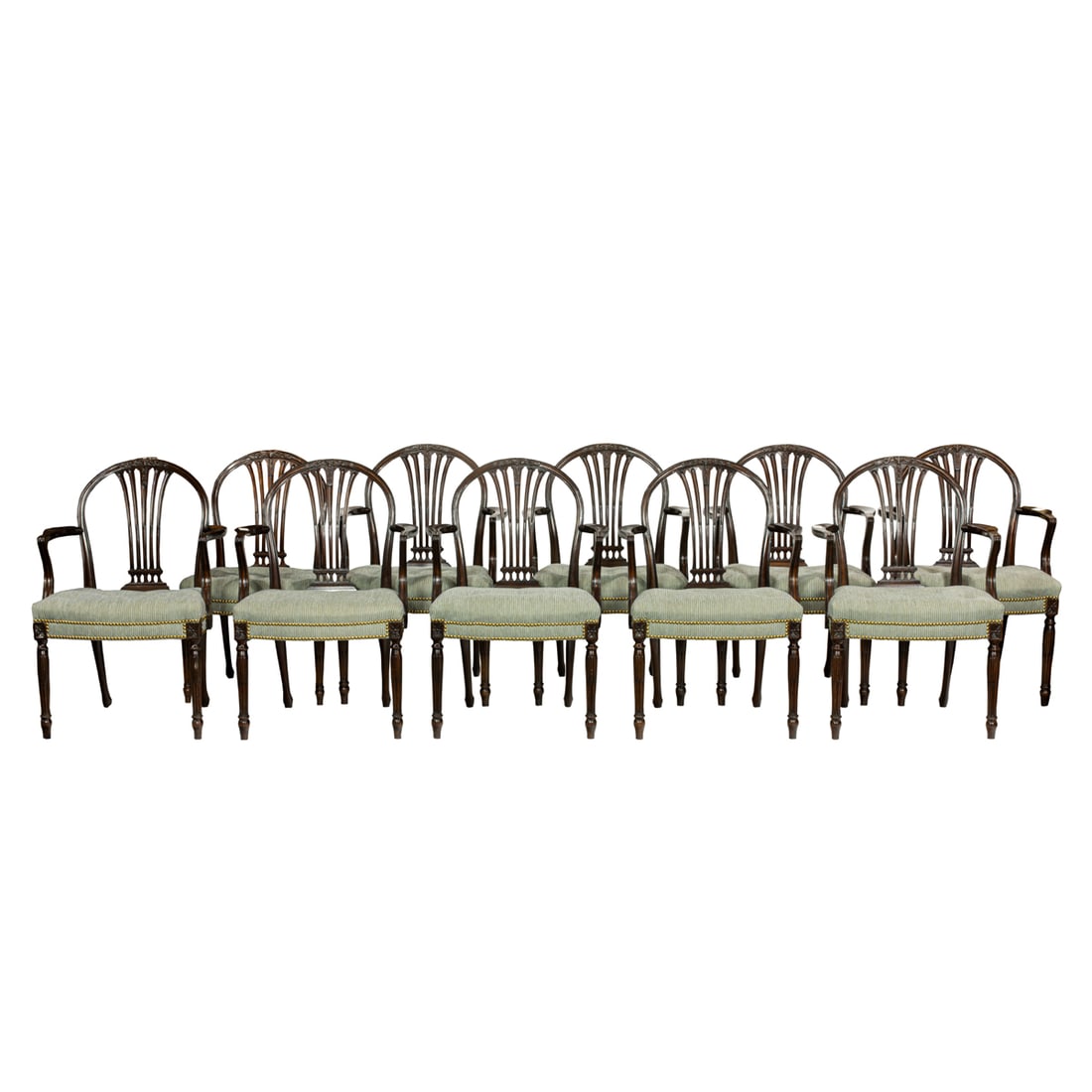 A suite of ten English Hepplewhite style mahogany dining chairs (1 of 4)
