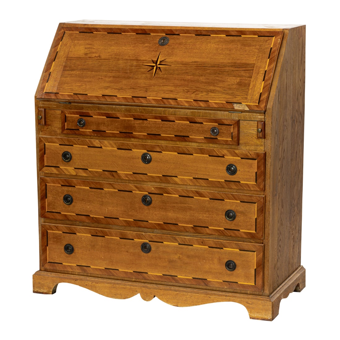 A Georgian style inlaid oak slant front desk (1 of 5)