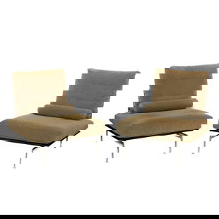 A pair of Antonio Citterio for B&B Italia 'Diesis' lounge chairs: A pair of Antonio Citterio for B&B Italia 'Diesis' lounge chairs, the upholstered loos back and seat cushion with bolster, on an aluminum frame, manufacturer's label to fabric frame, 39"h x 34"w x 34"