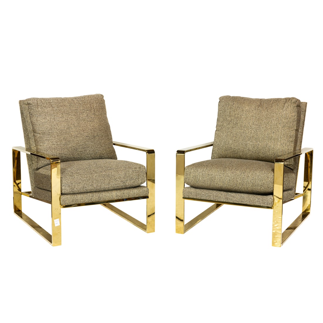 A pair of Bernhardt lacquered brass and upholstered 'Dascha' lounge chairs (1 of 4)
