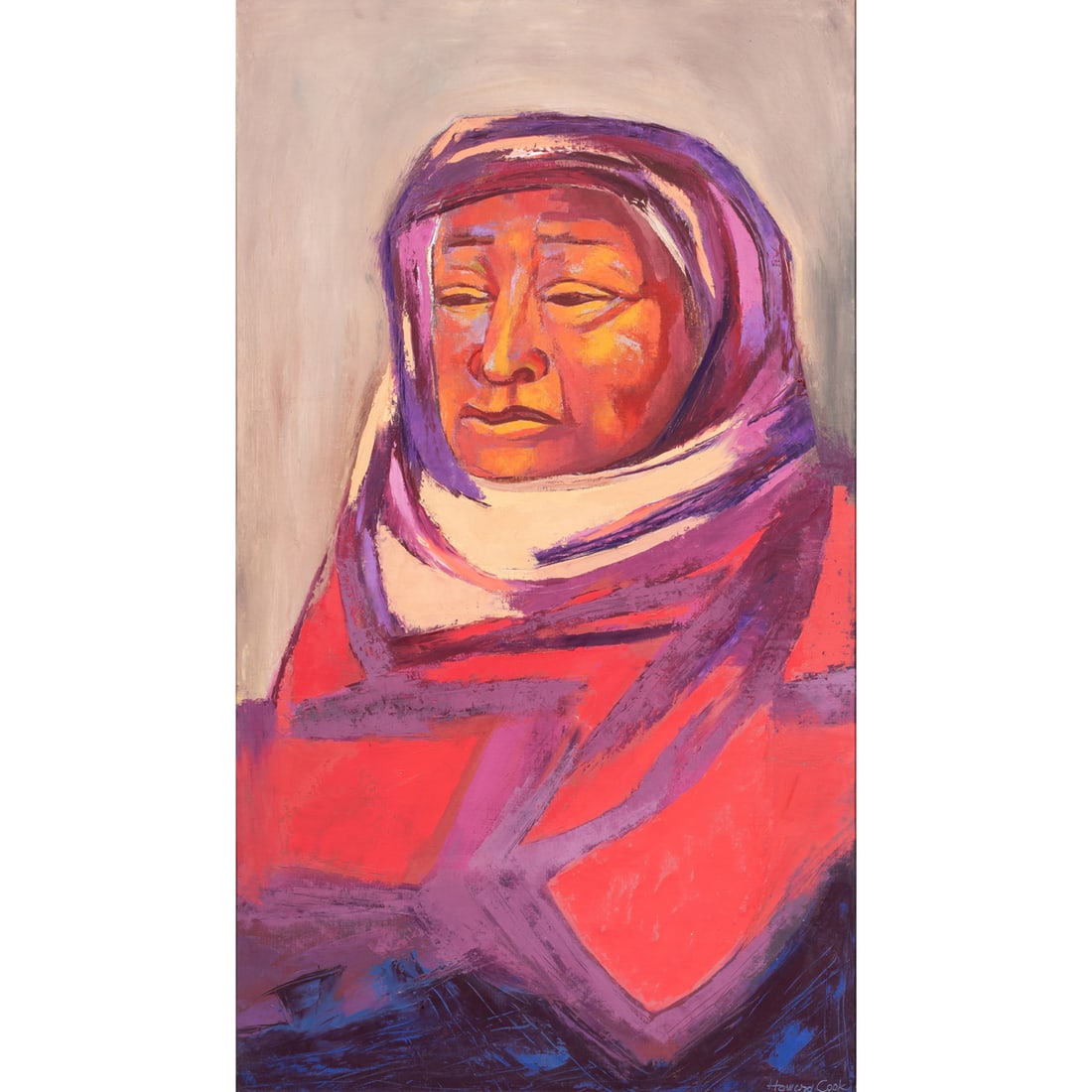 Painting, Howard Norton Cook: Howard Norton Cook (American, 1901-1980), "Northern Chieftain," oil on canvas affixed to board, signed lower right, signed and titled verso, canvas: 42"h x 24"w, overall (with frame): 44"h x 26"w