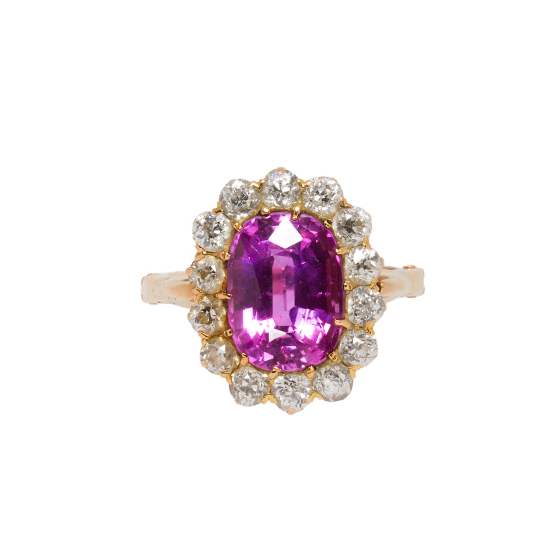 A Ceylon pink sapphire, diamond and 14k gold ring (1 of 2)