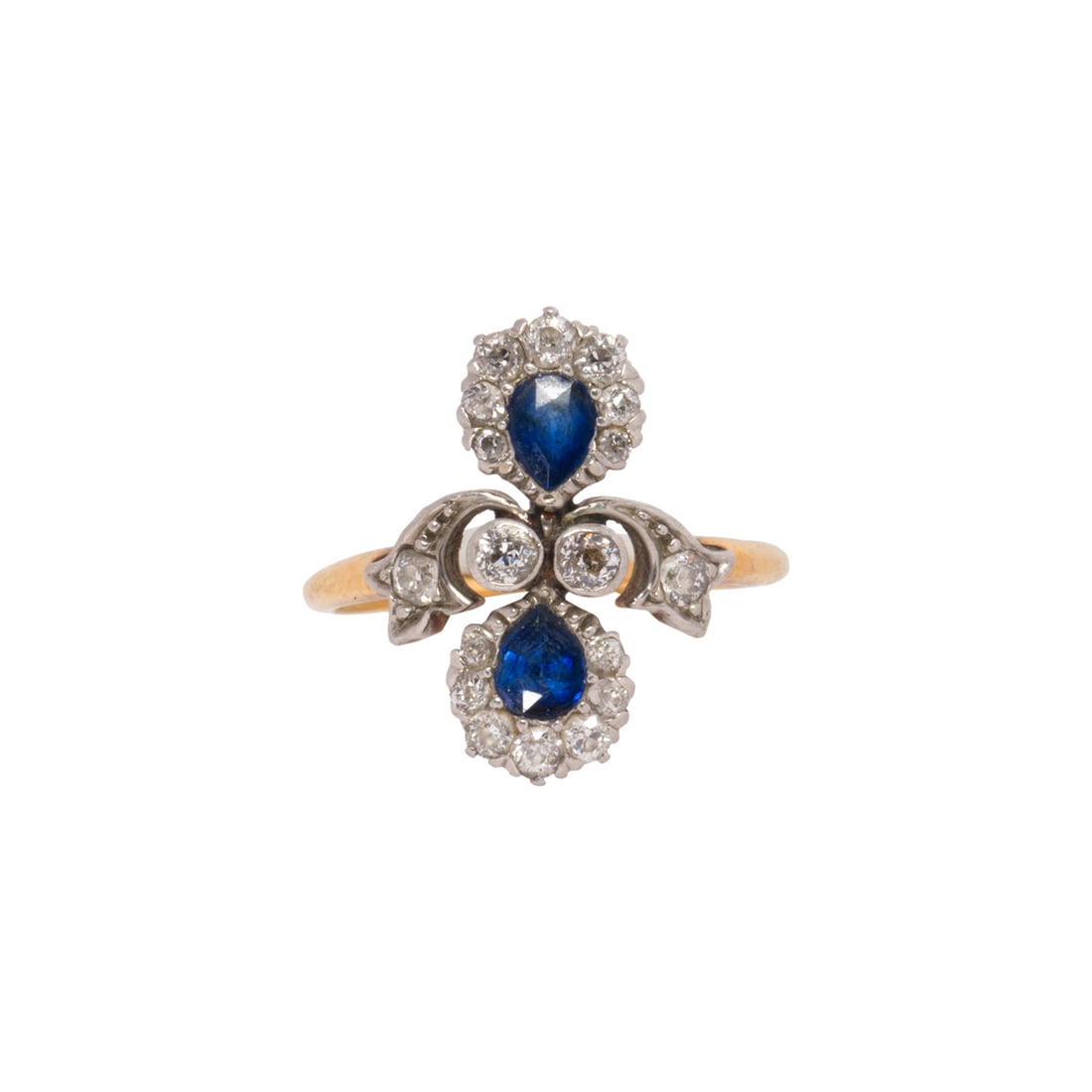 An antique sapphire, diamond and platinum-topped 18k gold ring (1 of 2)