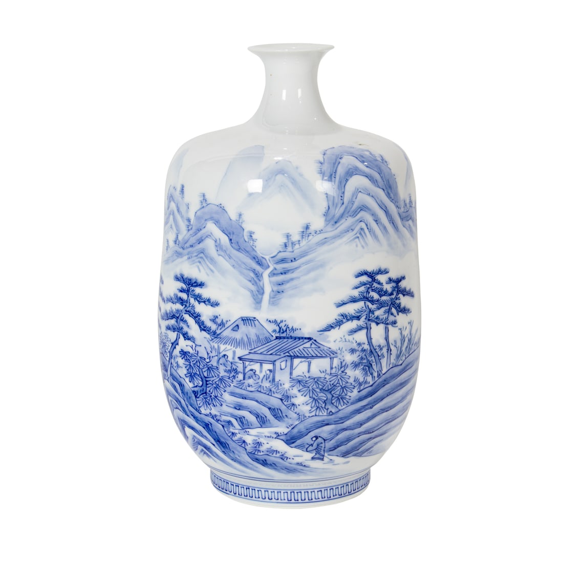 A Hirado blue and white 'landscape' vase: A Hirado blue and white 'landscape' vase. Recessed base with artist's seal, Meiji period, 9.125" high.