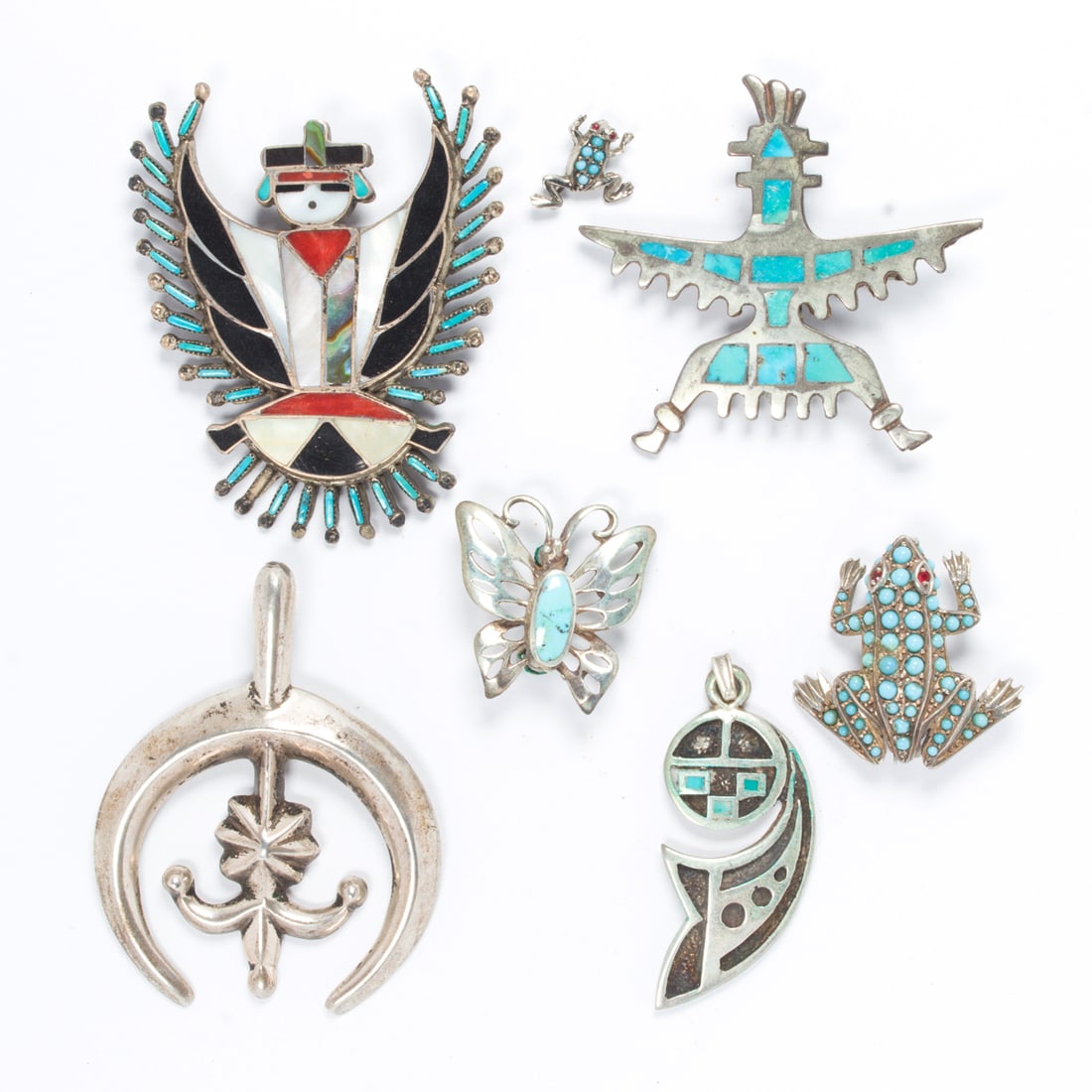 A lot of Navajo or Zuni turquoise and silver brooches: (2) brooches (1 of 1)