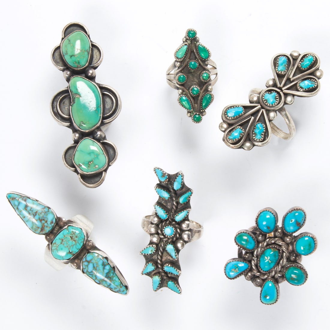 A lot of six Navajo turquoise rings including a cluster (1 of 1)