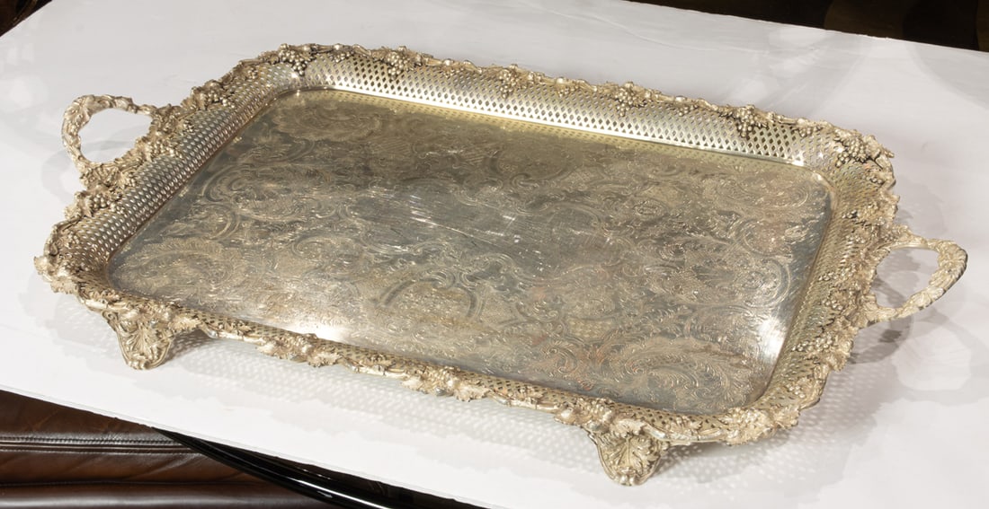 A Victorian Sheffield silver plate tray with grapes, Ellis-Barker (1 of 1)