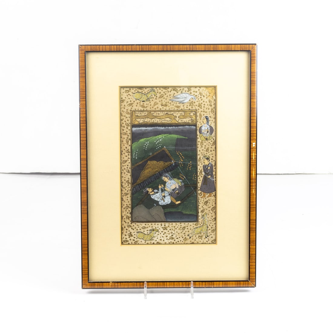 A Mughal miniature depicting a prince and his consort, framed, image 8: A Mughal miniature depicting a prince and his consort, framed, image 8.75"h x 5.25"w, framed 13.5" x 10.5"w