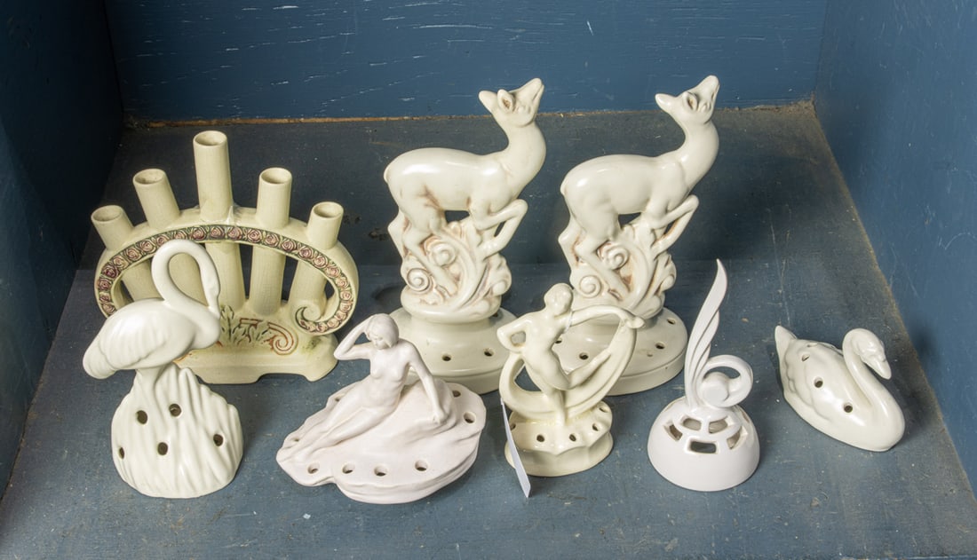 A group of eight pottery flower frogs (1 of 1)