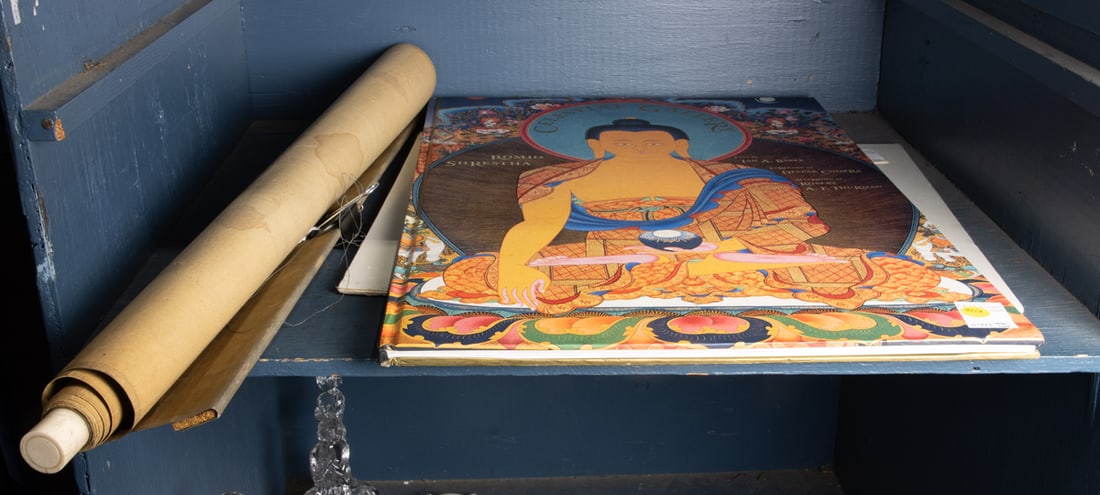 An assembled group: An assembled group, comprising antique hand colored map of Piedmont and Savoy, early 19th century, 11" x 14.5"w (sight); Japanese scroll of Pine Trees, 17.5"h x 22.5"w and a large format book 'Celesti