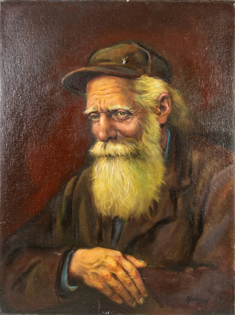 Painting, American School (20th century): American School (20th century), Man with Cap, 1967, oil on canvasboard, signed "Harby" and dated lower right, board (unframed): 24"h x 18"w