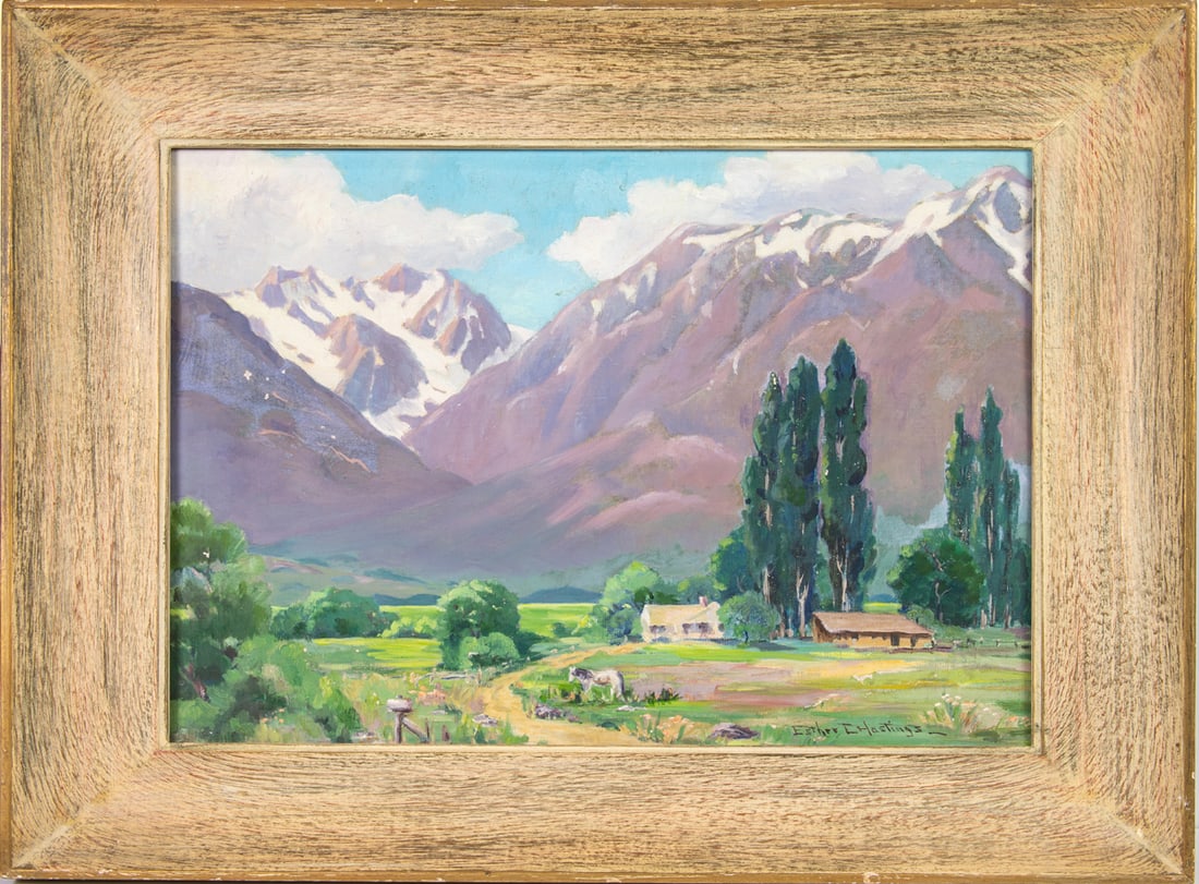 Painting, Esther Eddy Hasting: Esther Eddy Hasting (American, 1876-1953), Mountain Scene, oil on canvas, signed lower right, overall (with frame): 22.5"h x 26.5"w