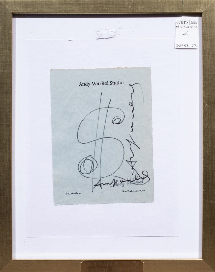Work on paper, After Andy Warhol: After Andy Warhol (American, 1928-1987), "Doodle," ink on paper, bears signature lower right, overall (with frame): 15.25"h x 12"w. Provenance: World Auction Gallery, August, 2024.