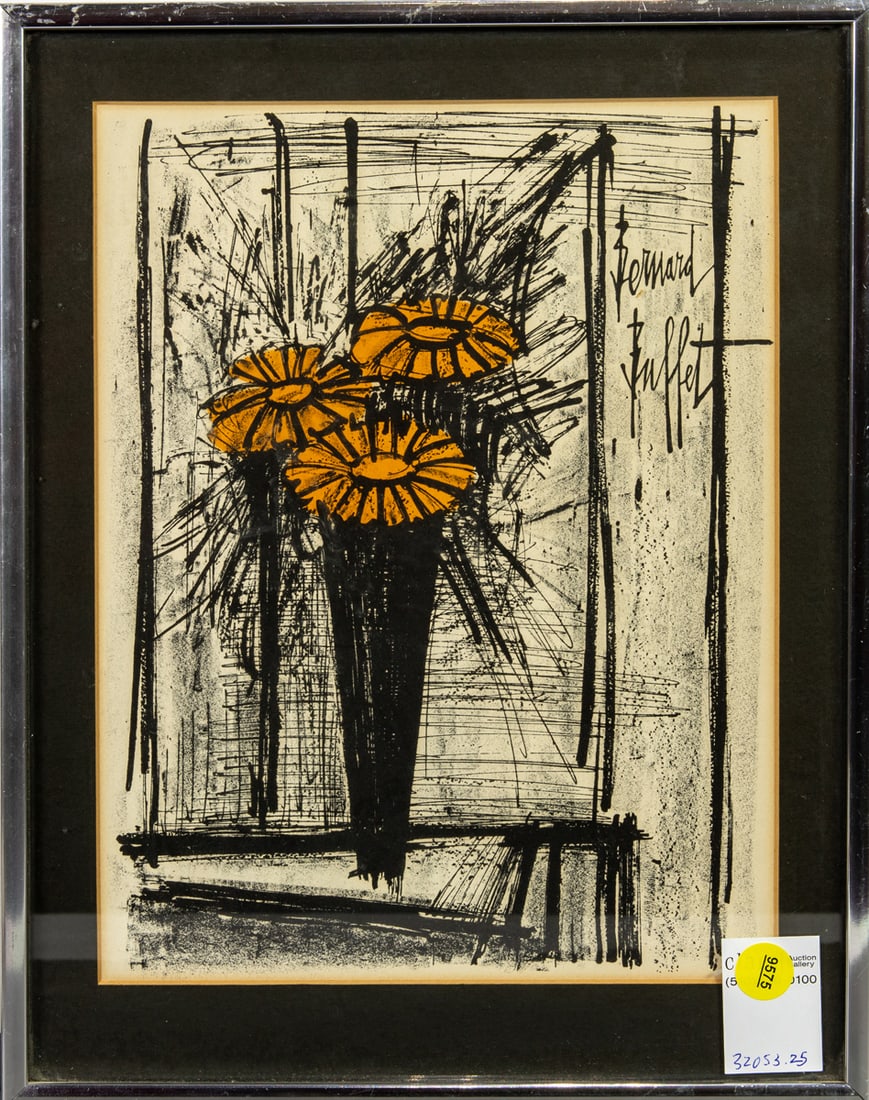 Print, Bernard Buffet: Bernard Buffet (French, 1928-1999), "Flower," lithograph, signed in plate upper right, overall (with frame): 14.25"h x 11.25"w