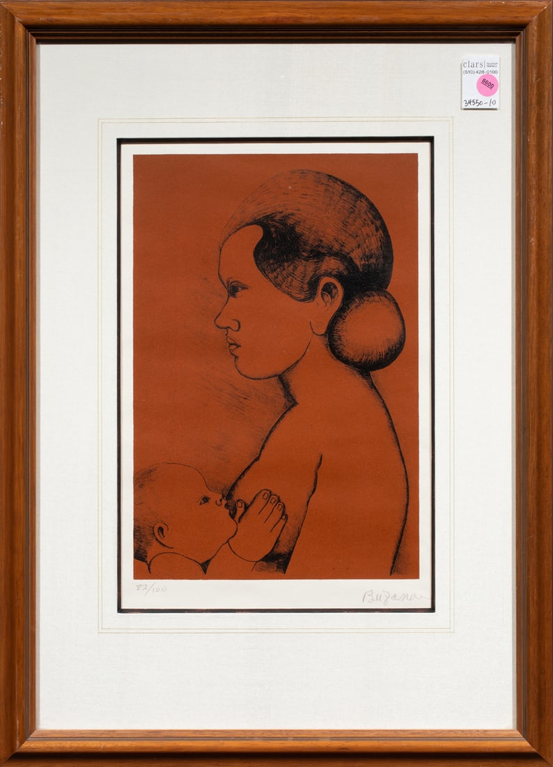 Print, Beniamino Bufano: Beniamino Bufano (Italian/American, 1898-1970), Mother and Child, color lithograph, pencil signed lower right, edition 82/100, overall (with frame): 25.5"h x 19"w