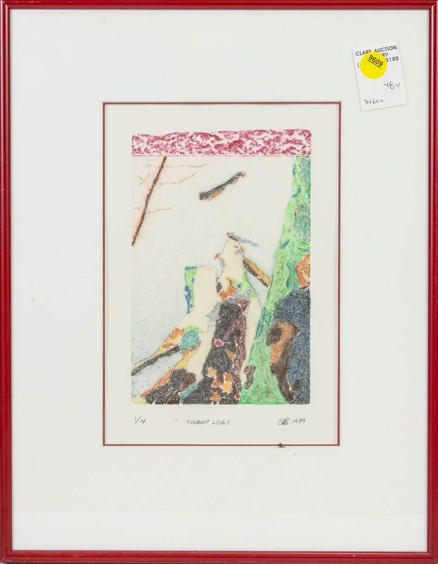 Print, American School (20th century): American School (20th century), "Swamp Logs," 1989, aquatint, initialed indistinctly and dated lower right, titled lower center, edition 1/4, overall (with frame): 15.75"h x 12.25"w
