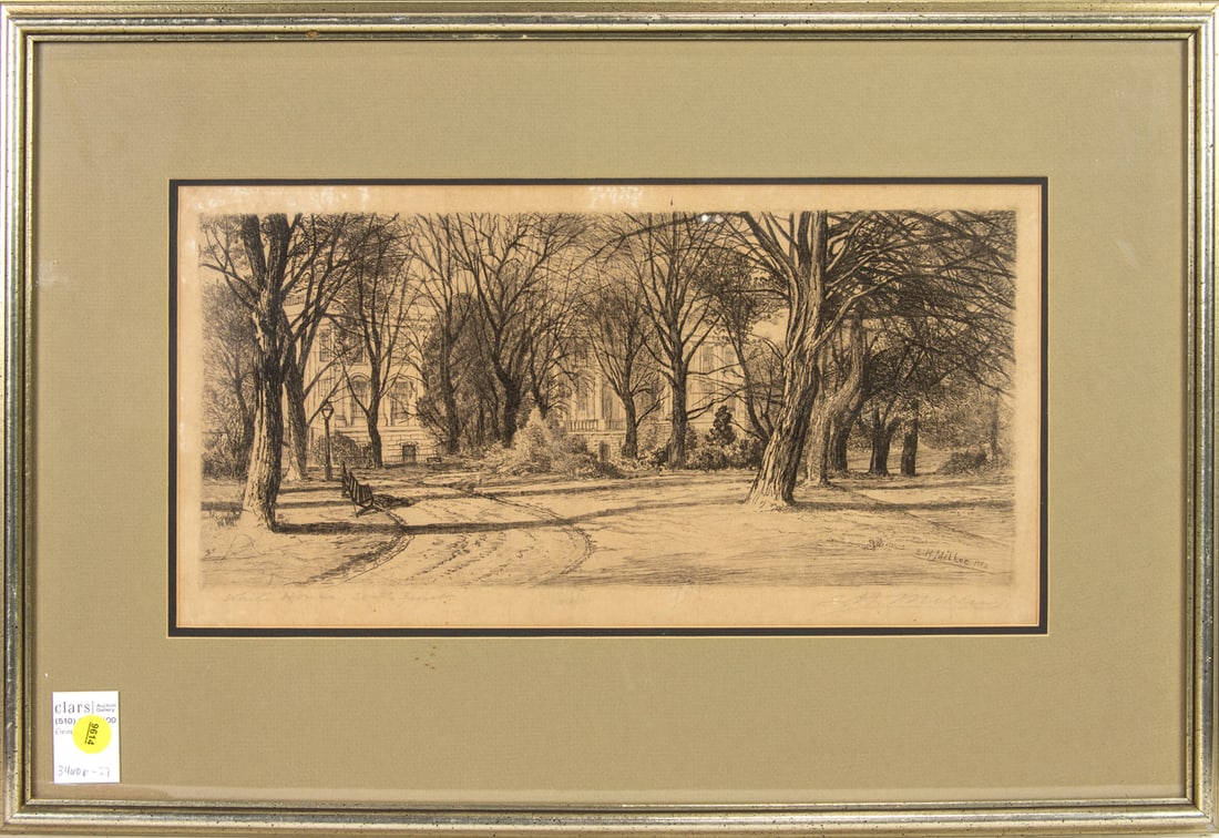 Print, Eleazar Miller: Eleazar Miller (American, 1831-1921), "White House, South Garden," etching, pencil signed lower right, titled lower left, overall (with frame): 16.25"h x 23.75"w