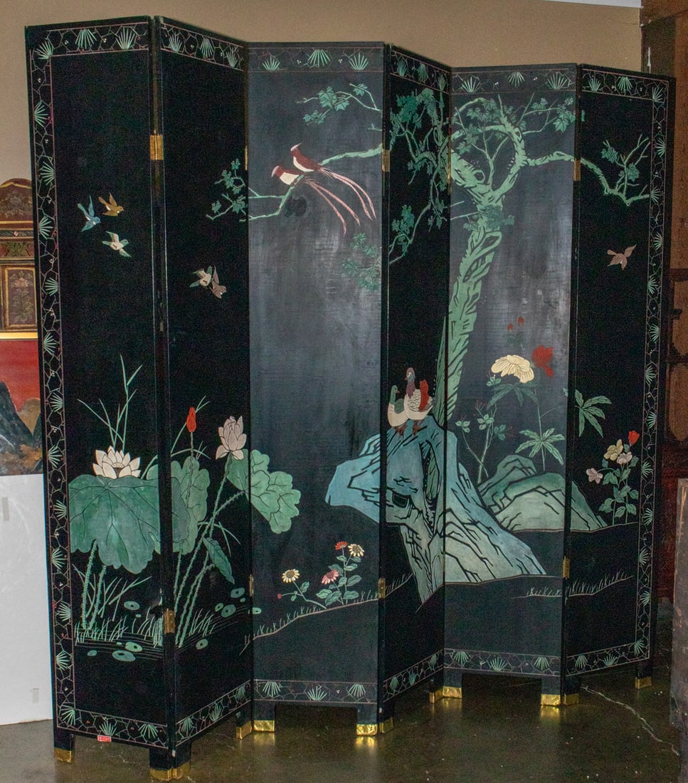 A Chinese six-panel figural design coromandel style folding screen (1 of 1)