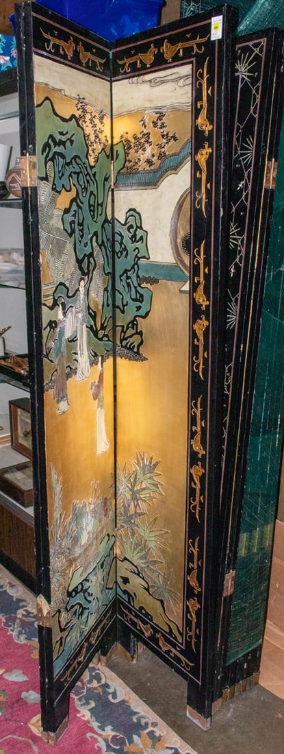 A Chinese six-panel figural design gold-ground coromandel style folding screen (1 of 1)