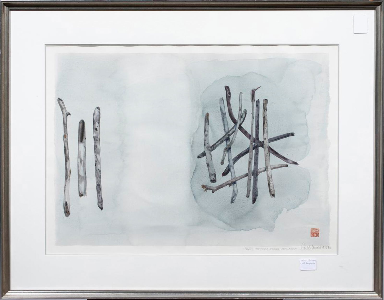 Watercolor, Ciel Bergman (Cheryl Bower): Ciel Bergman (Cheryl Bower) (American, 1938-2017), "Individuals, Eternal Abyss, Group," 1980, watercolor, signed, dated, and titled lower right, stamped lower right, overall (with frame): 28"h x 36"w.