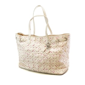Dior White Leather Tote Bag with Pink Gradient Logo Pattern