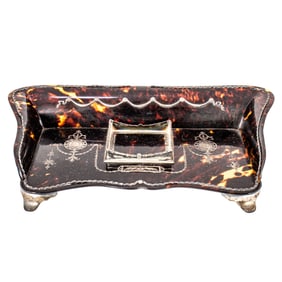 An English silver inlaid shell inkstand