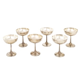 A set of six English sterling champagne coupes, John Round, Sheffield