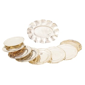 A suite of eight Mexican Sanborn sterling butter plates and tray