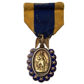 A Sons of the Revolution gold and enameled medal, dated 1883