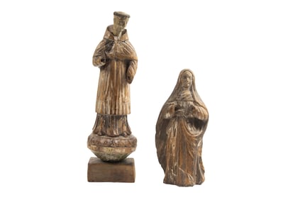 Two Spanish Colonial polychrome wood santos figures