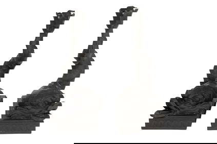 A pair of Wedgwood black basalt dolphin candlesticks (1 of 6)