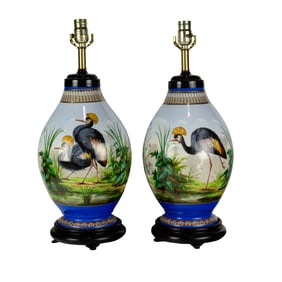 A pair of Aesthetic Movement porcelain vases, now mounted as lamps