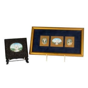 Two Anglo-Indian portrait miniatures of the Taj Mahal, including one mounted in carved ebony frame