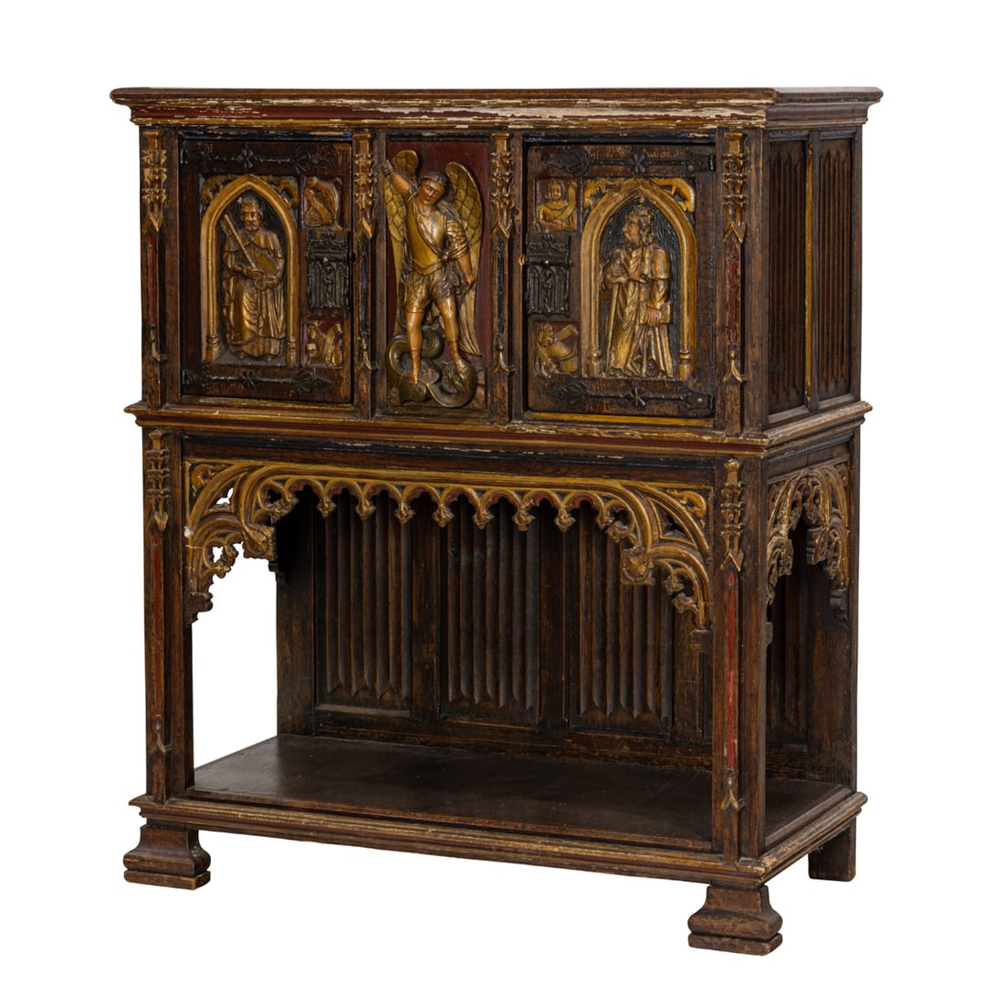 A Gothic Revival polychrome and parcel gilt oak cabinet (1 of 6)