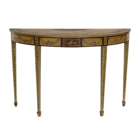 A Neoclassical style paint decorated demilune console table