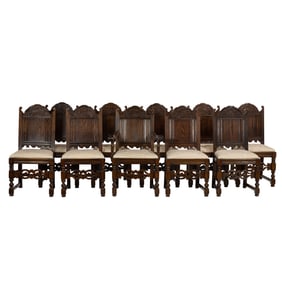 Eight English oak dining chairs